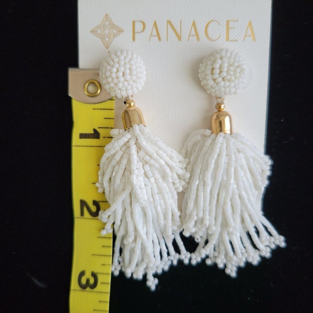 Panacea White Beaded Tassel Earrings - Picture 5 of 5